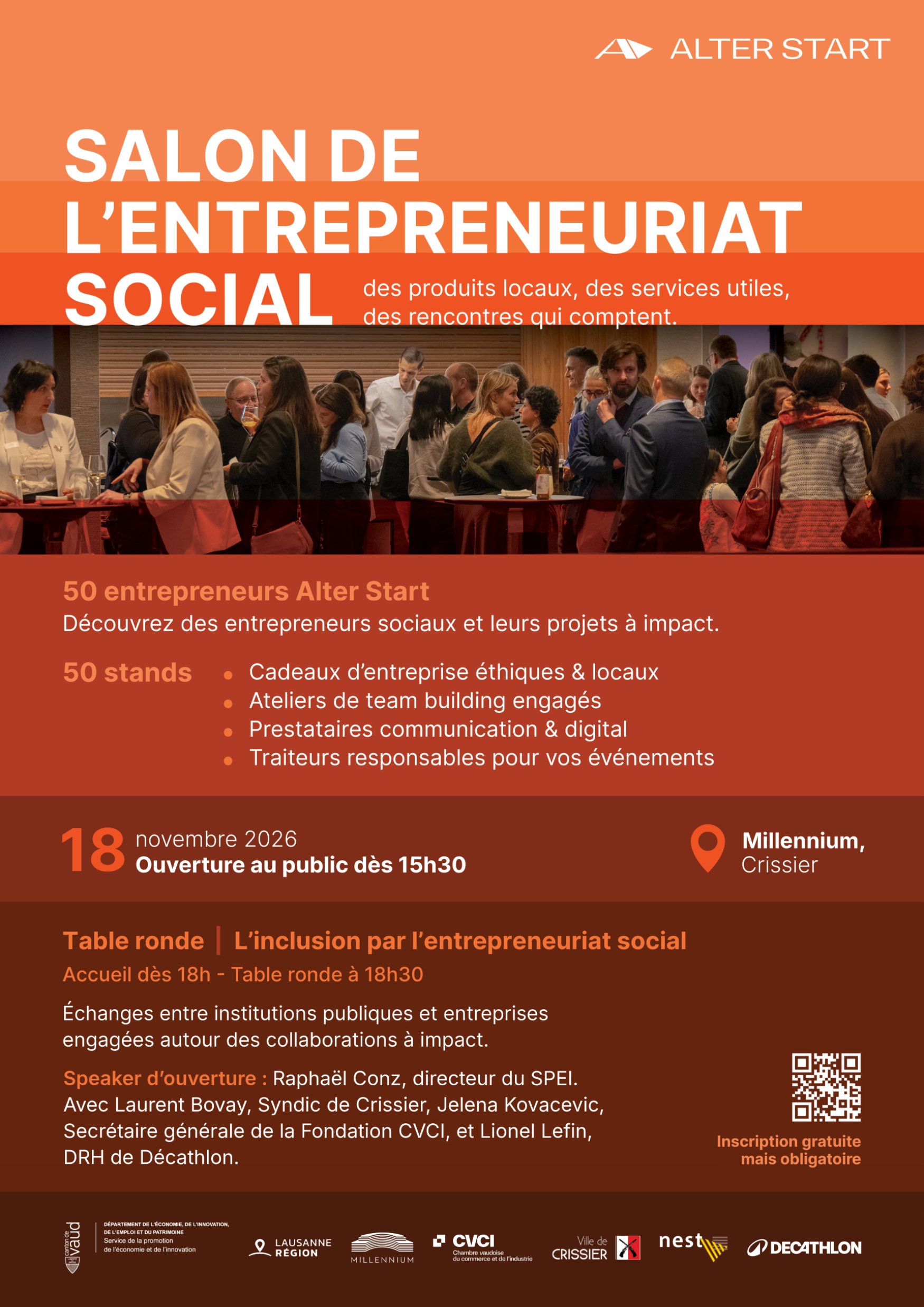 Flyer for the Social Entrepreneurship Fair on 18 November 2026 at Espace Millennium in Crissier
